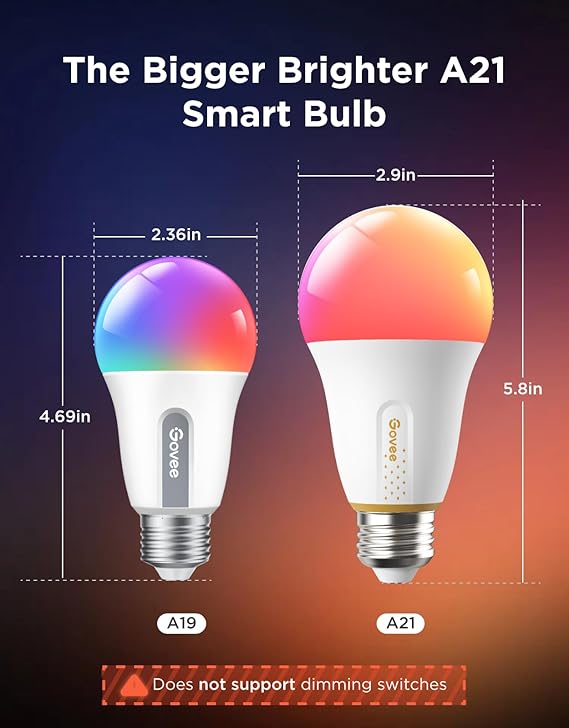 A21 Smart LED Light Bulbs 2 Pack 1600LM 100W Equivalent RGBWW Matter Alexa SmartThings Compatible