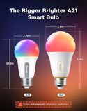 A21 Smart LED Light Bulbs 2 Pack 1600LM 100W Equivalent RGBWW Matter Alexa SmartThings Compatible