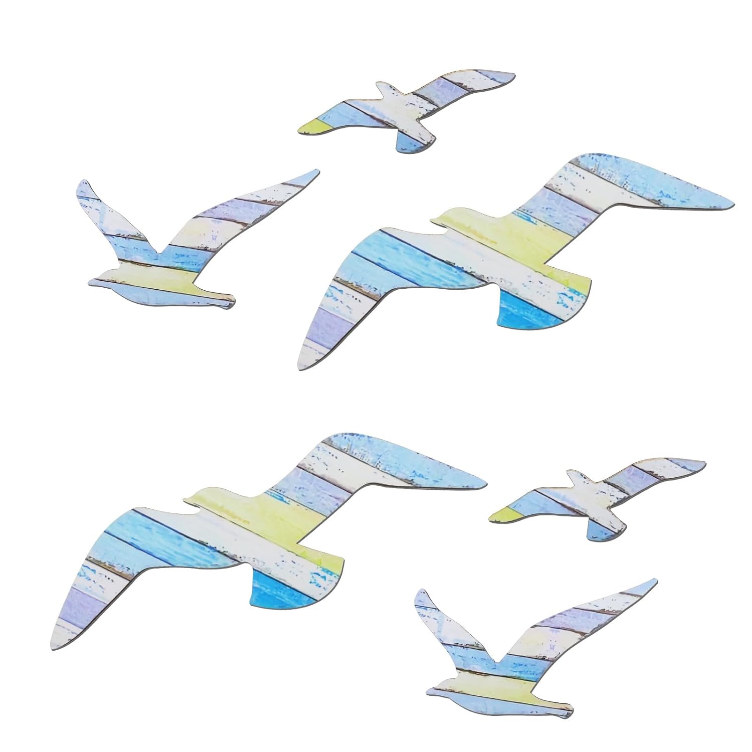 6Pcs Wooden Seagull Wall Decor Self-Adhesive, Nautical Coastal Beach Themed Wall Art, Removable Decals For Home Bathroom Bedroom Living Room Indoor Decor