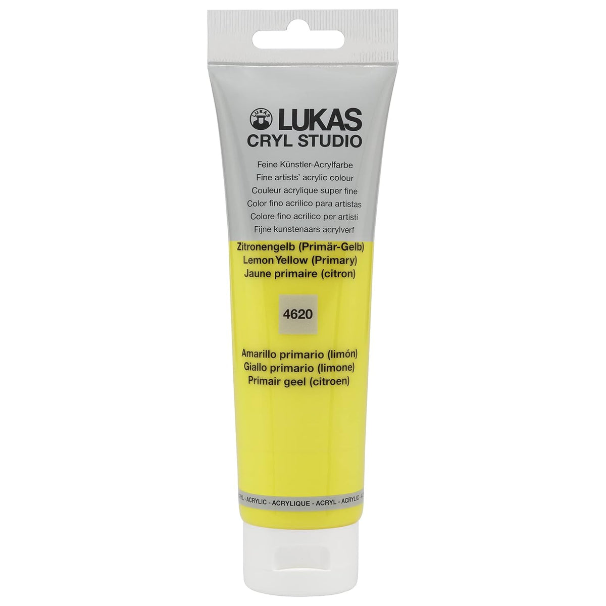 Lukas CRYL Studio Artist Acrylic Paint, Lemon Yellow (Primary), 125 ml Tube - High Pigment Acrylic Paints for Canvas Painting, Large Scale Works - Medium-Viscosity, Water-Mixable, Fast Drying