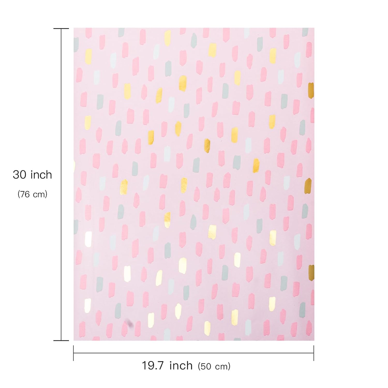 Baby Girl Wrapping Paper Sheet - 12 Sheets Foil Pink Brushstroke Design Folded Flat For Girls Birthday, Baby Showers - 19.7 Inch X 30 Inch Per Sheet