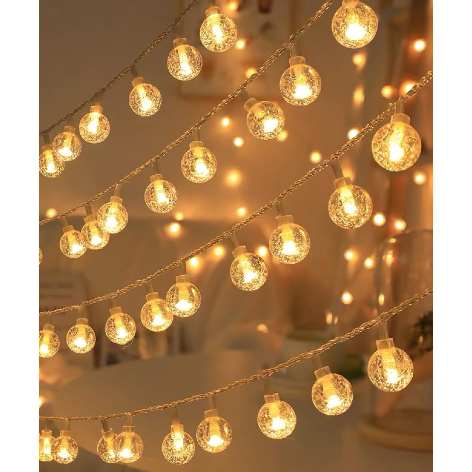 Globe String Lights, 10Ft 20 Led Usb Powered Globe Crystal Ball Fairy String Lights Warm White For Birthday Party Weddin