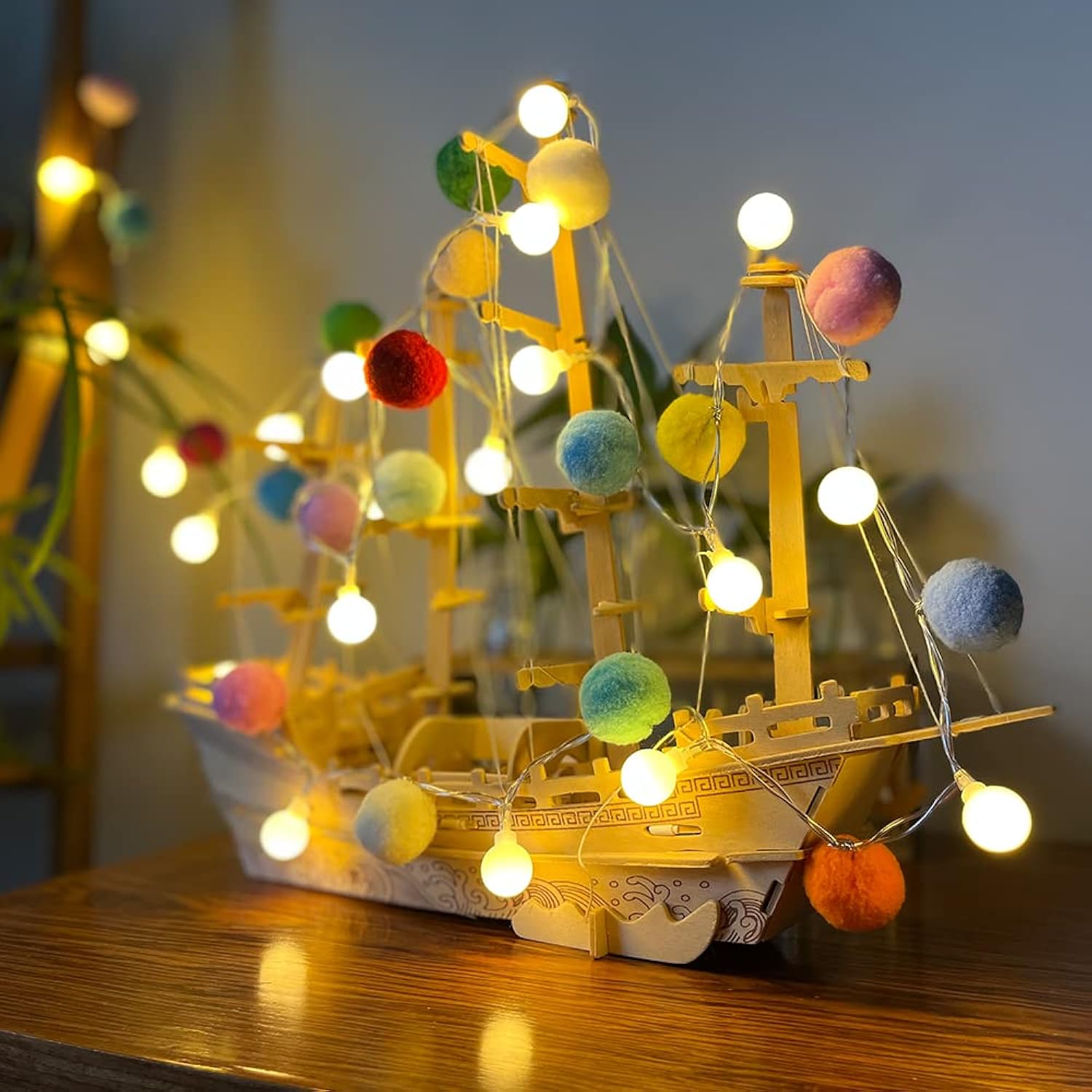 Indoor Pom Poms Fairy Lights - 6.56 Feet, 20 Led, Battery Operated, Warm White Globe Lights For Home, Bedroom, Kids Play
