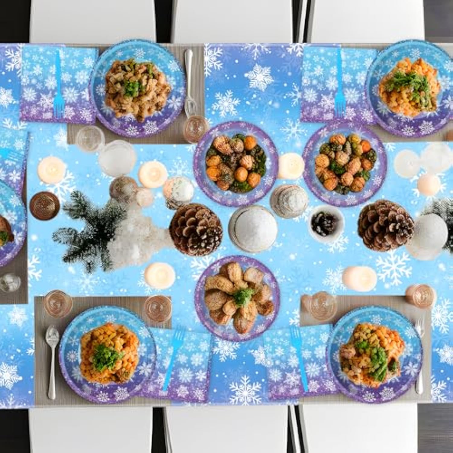100 Pcs Frozen Plates And Napkins Sets - Snowflake Round Tableware, Disposable Winter Paper Dessert Plates And Napkins Forks For Christmas Winter Wonderland Party Supplies Table Decor, Serves 25