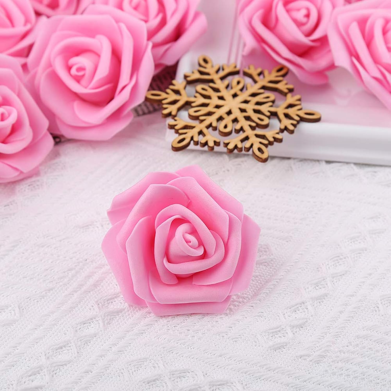 100 Pcs Artificial Rose Flower Heads Real Looking Baby Pink Fake Roses Flowers Foam Blush Roses For Diy Wedding Centerpieces Party Baby Shower Banquet Home Decorations (Pink, Stemless)