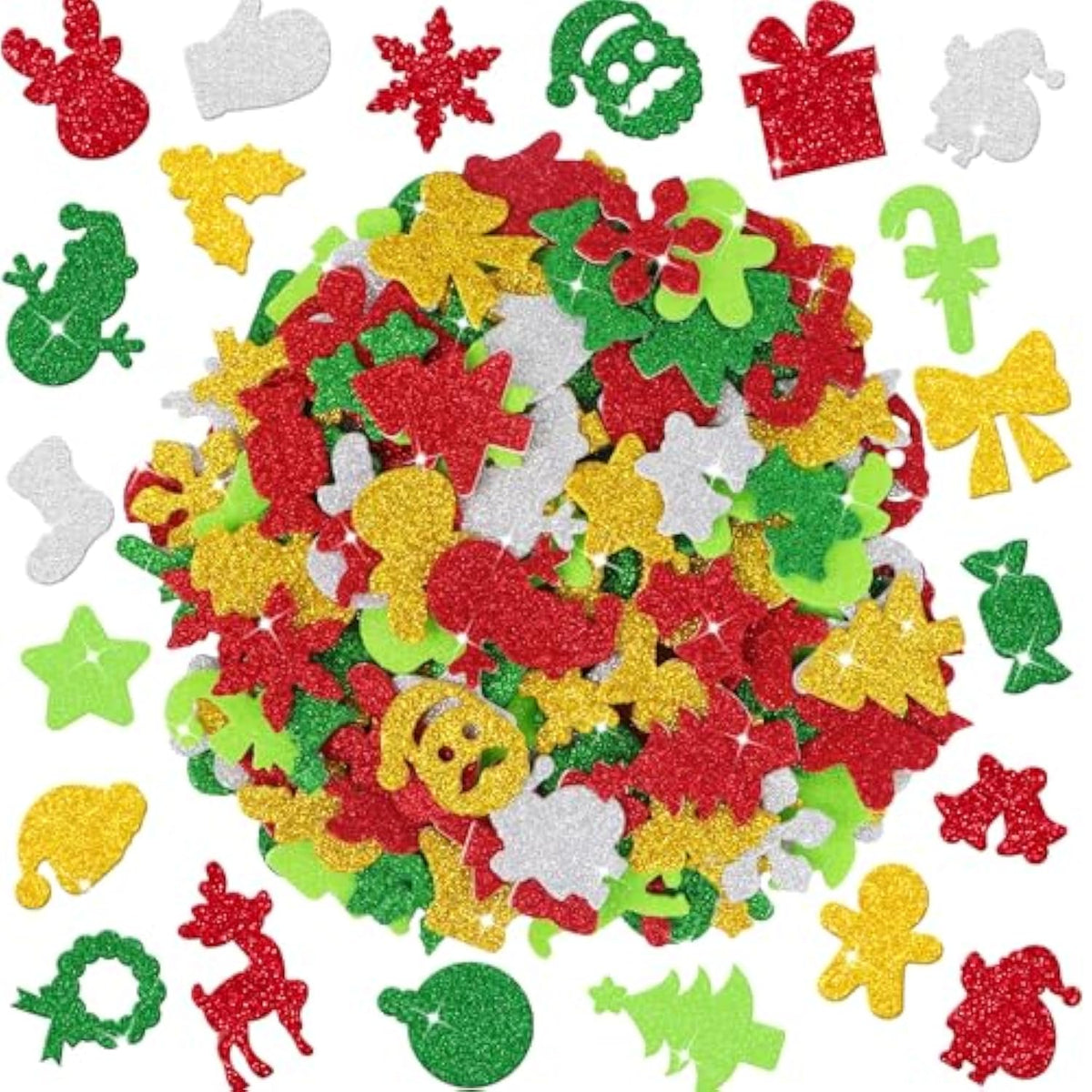 400 Pcs Christmas Foam Stickers, Glitter Foam Stickers For Kids Crafts, Christmas Snowflake New Year Self Adhesive Sticker For Greeting Cards Scrapbook Holiday Party Supplies Stocking Diy Decor