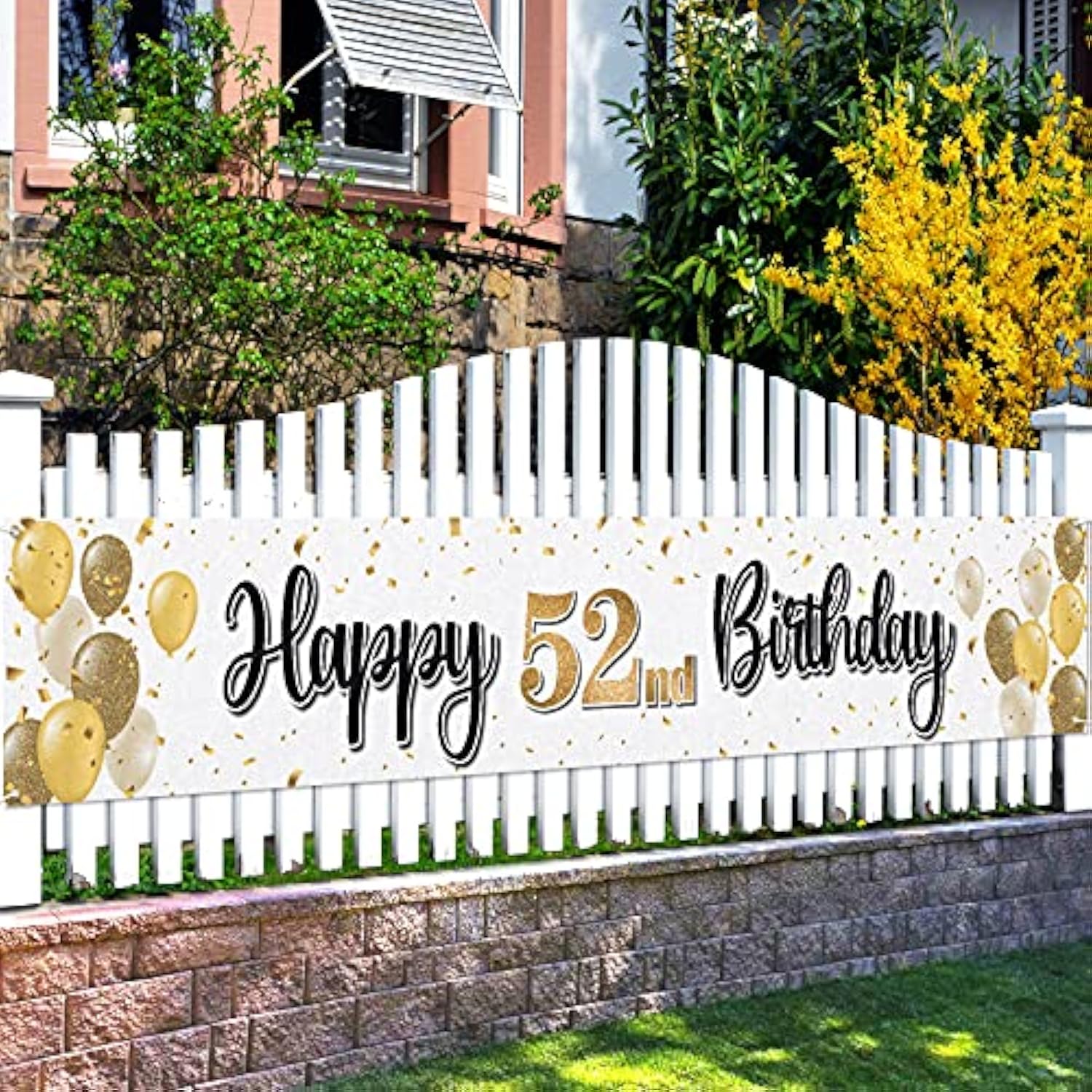 Happy 52Nd Birthday Decorations,52Nd Gold Balloon Large Birthday Hanging Banner Sign,52 Years Old Bday Party Supplies.
