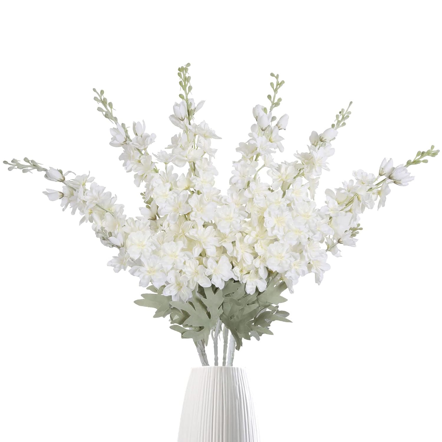 6 Pcs White Delphinium Artificial Flowers Larkspur Artificial Flowers, 33.5 In Fake Flowers Bulk Silk Flowers With Stems Real Look For Home Garden Wedding Arrangement Decor(White)