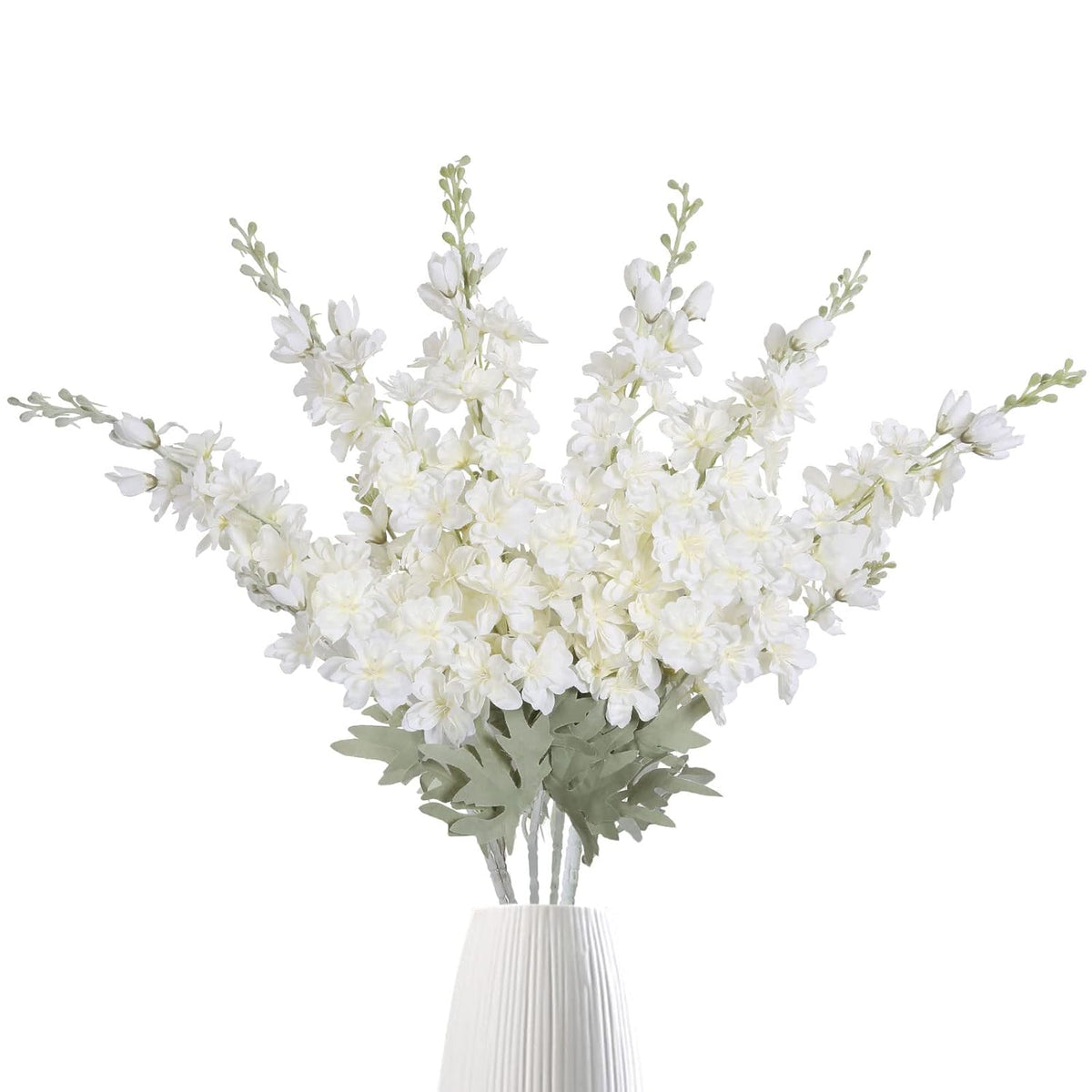 6 Pcs White Delphinium Artificial Flowers Larkspur Artificial Flowers, 33.5 In Fake Flowers Bulk Silk Flowers With Stems Real Look For Home Garden Wedding Arrangement Decor(White)