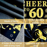 60Th Birthday/Anniversary/Wedding Decorations For Women Men, Cheers To 60 Years Banner, Black And Gold 60Th Birthday Backdrop, 60 Bday Decorations Party Banner Photography Supplies Background