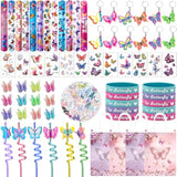 144 Pcs Butterfly Party Favors Set With Butterfly Straws Keychains Slap Bracelet Tattoo Stickers Wristbands Hair Clips Goodie Bags Butterfly Party Supplies Butterfly Birthday Decorations