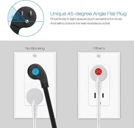 Black Furniture Recessed Power Strip with USB Ports and 10FT Long Cord