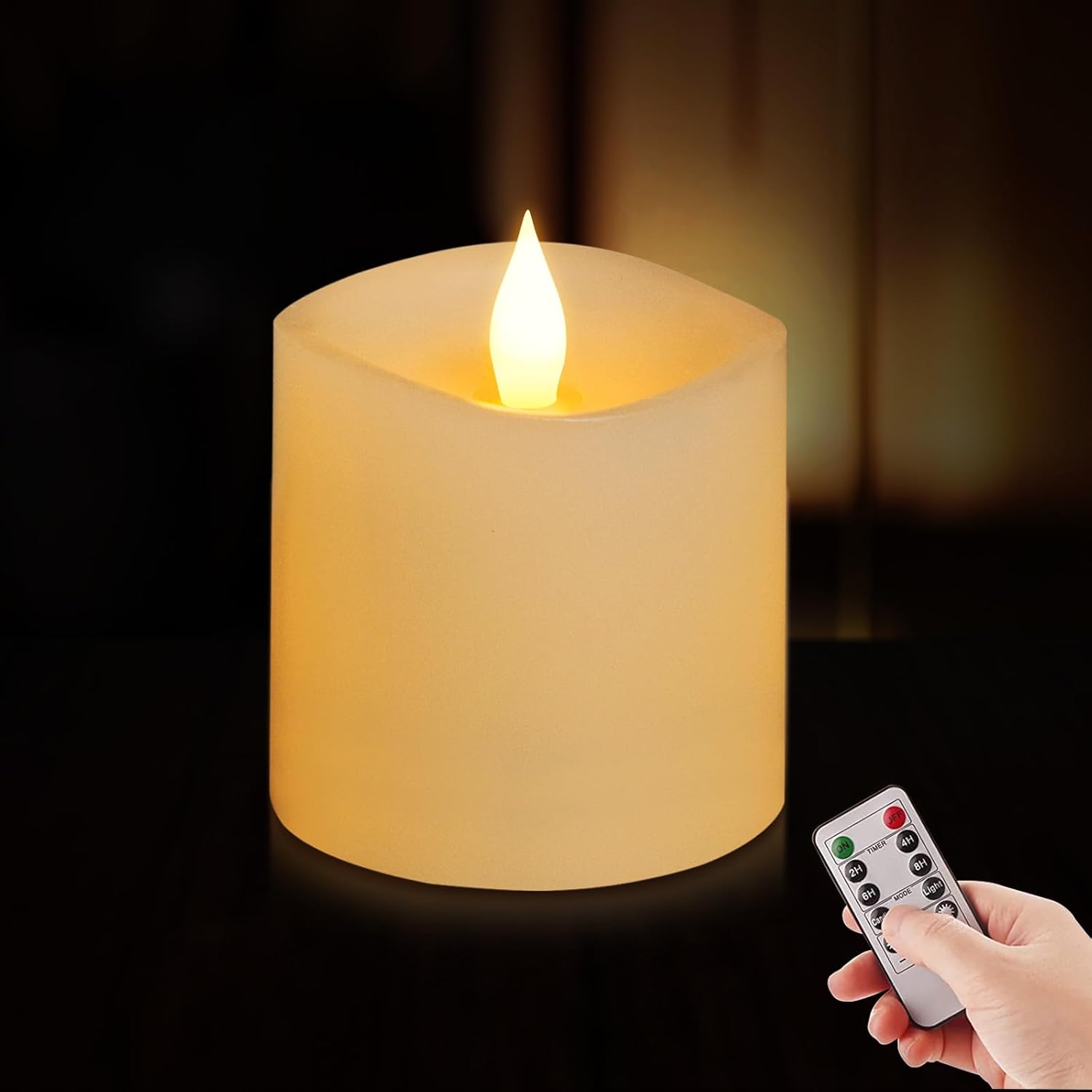 3X3 Flameless Candles With Remote Set Of 1, 3 Inch Battery Candles Flickering With Timer, Led Pillar Candle For Indoor/Outdoor, Lvory White