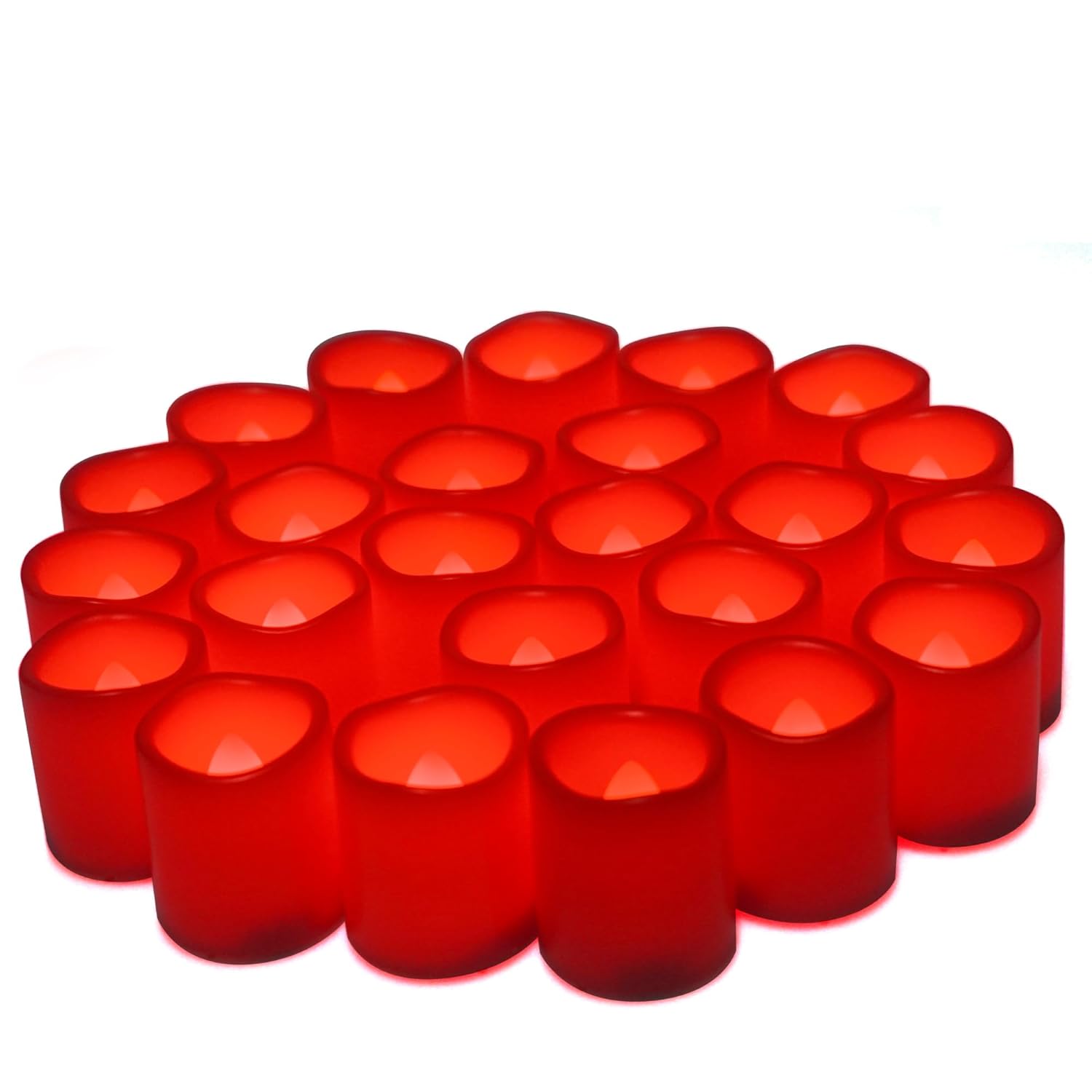CANDLE CHOICE Battery Operated Flameless Votive Candles Small Bright Flickering LED Lights for Wedding Party Table Centerpieces Halloween Christmas Home Decorations Batteries Included 24 Pack Red