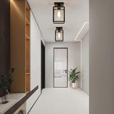 2 Pack Farmhouse Semi Flush Mount Ceiling Lights Black Metal Frame with Clear Glass