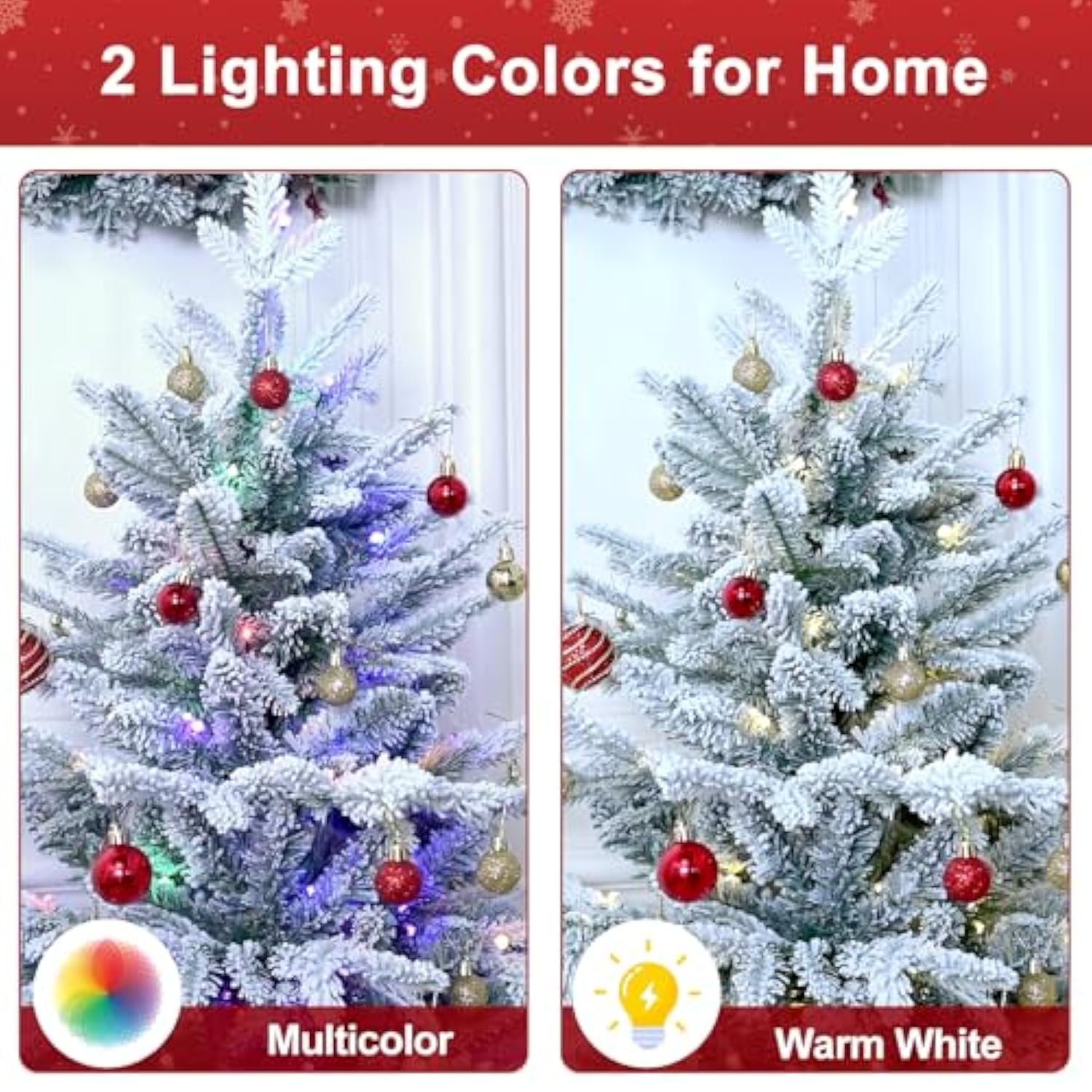 Prelit Flocked Christmas Tree, Artificial Small Christmas Tree With Led Lights, Frosted Led Xmas Tree With Snow (3Ft-Lights)