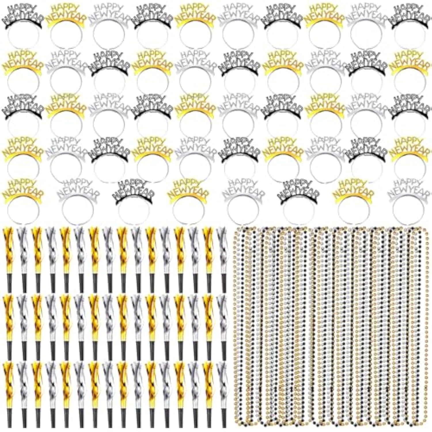 144 Pcs 2026 New Year Party Supplies Headbands, Noise Makers & Necklaces