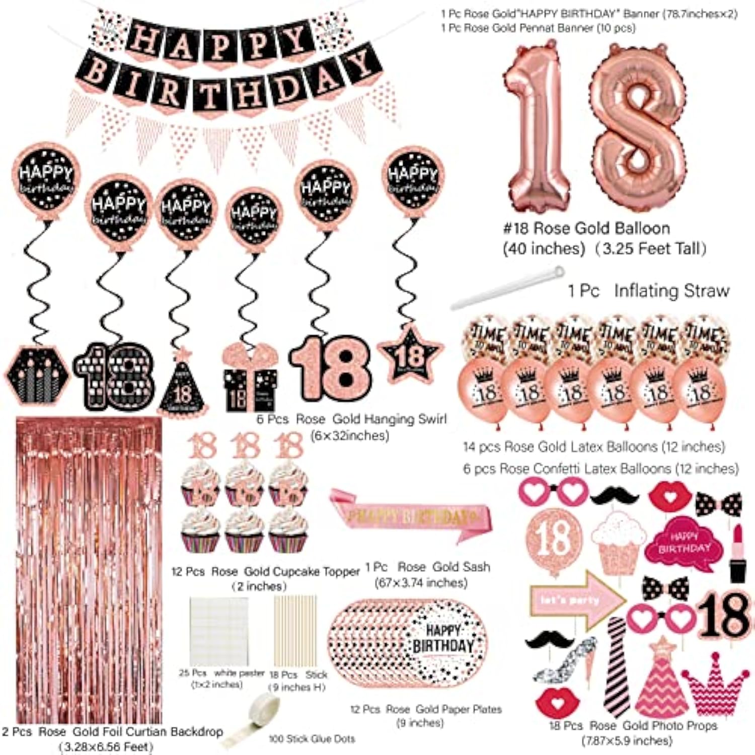70Th Birthday Decorations For Women - (76Pack) Rose Gold Party Banner,