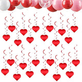 Heart-Shaped Hanging Streamers, 24-Pack - Red Foil Ceiling Decor For Valentine'S Day, Wedding & Party, Create Romantic Swirls & Heart Decorations