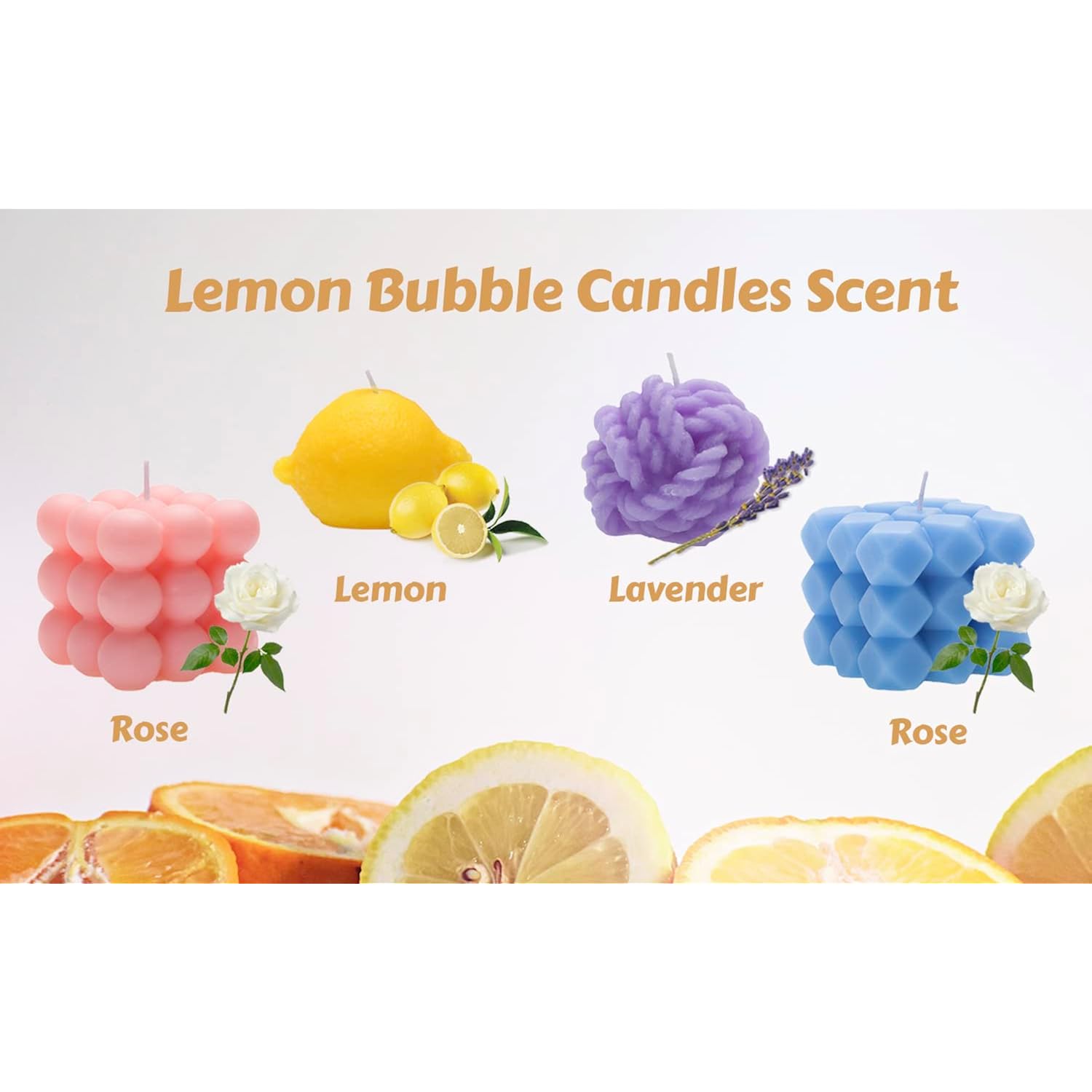 Bubble Candle, 4Pcs Cube Soy Wax Bubble Candles Scented Aesthetic Bubble Candle Set For Home Bedroom Decor Birthday Mothers Day Gifts For Mom (Lemon Pack)