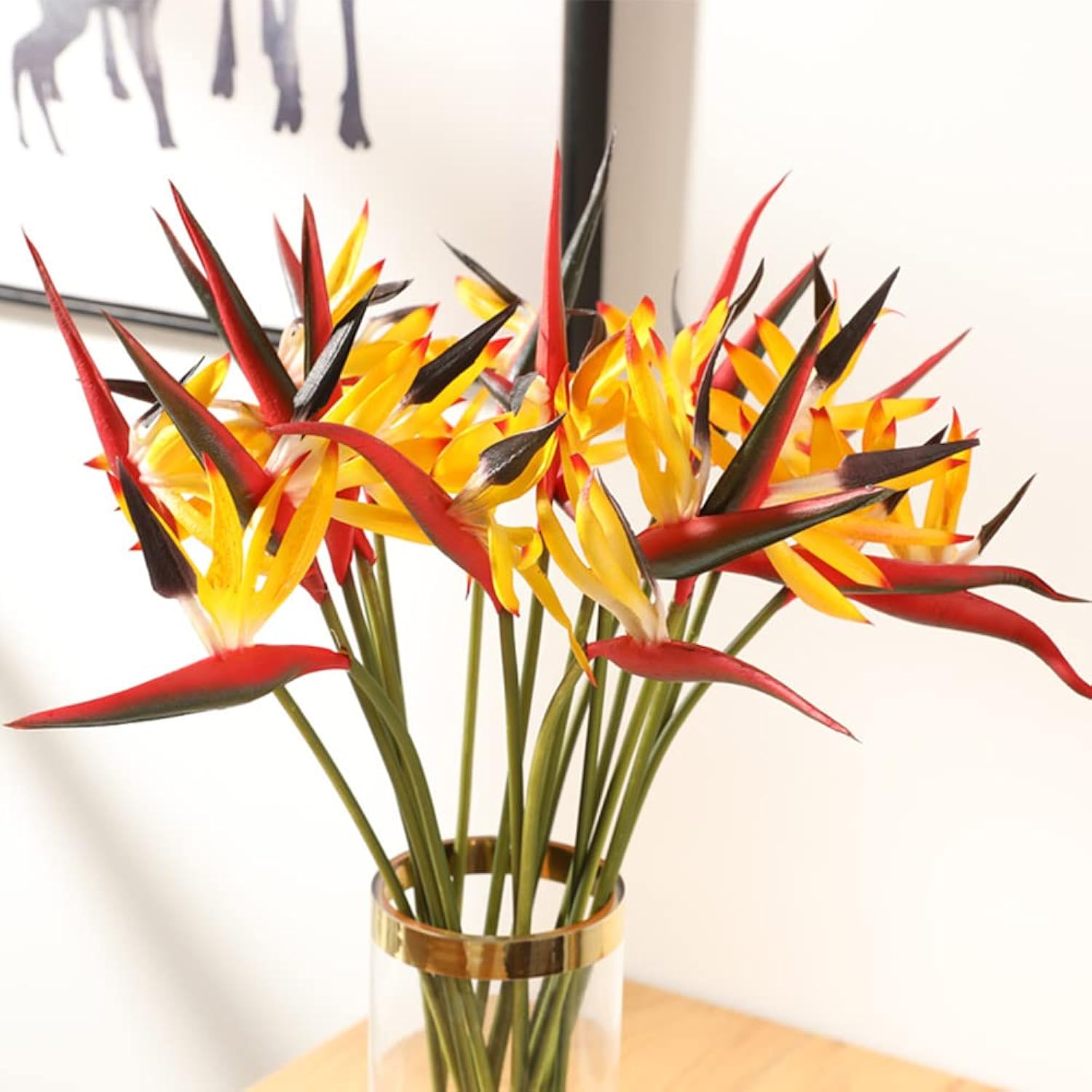 10Pack Artificial Flowers Bird Of Paradise,22.4 Inch Hawaiian Tropical Flowers Strelitzia Green Plant For Home Garden Decoration Office Verandah Wedding Decorations (Yellow)