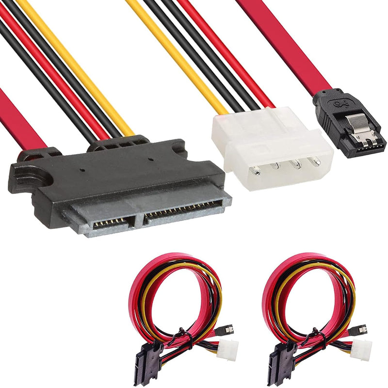 2 Pack Sata 22 Pin Serial Ata Data And Power Combo Cable, 4 Pin Ide Lp4 Power