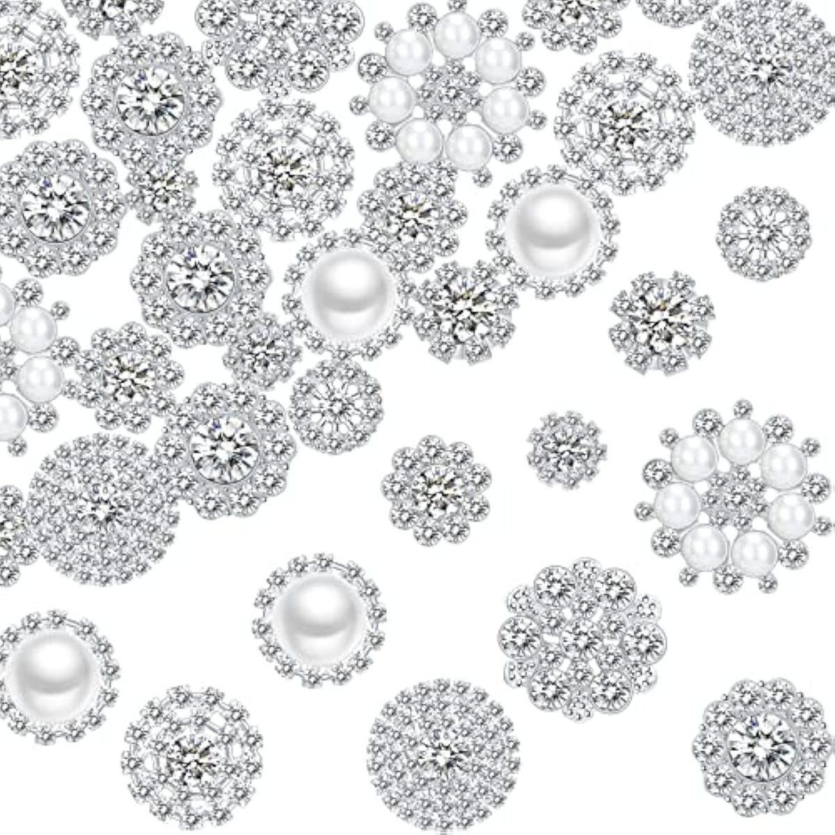 50 Pcs Faux Pearl Buttons Rhinestones Embellishments Retro Flatback Rh