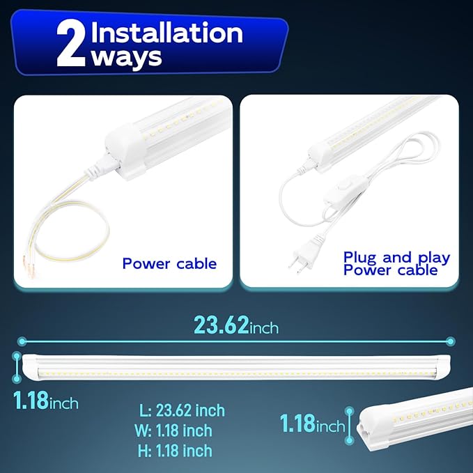 4 Pack 2FT LED Shop Lights 30W 3500LM 6500K V Shape Linkable Ceiling Fixtures with Switch