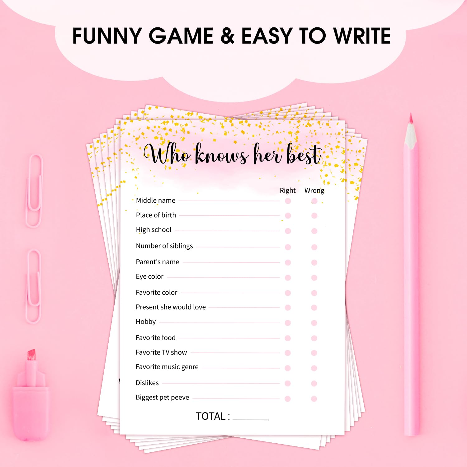 Who Knows Her Best - Adult Birthday Party Games Decoration Party Games For Adult Friend, Birthday Party Favor Activities Supplies, 20 Birthday Games Card Set -02