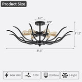 31.5 Inch Black Farmhouse Chandelier 6 Light Semi Flush Mount Ceiling Fixture