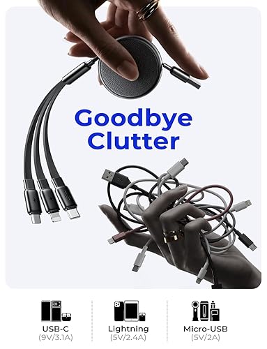 3 in 1 Retractable Multi Charging Cable for iPhone 17 16 15 Samsung Galaxy S25 Kindle Car Charger Cord