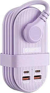 22.5W Travel Power Strip 7 in 1 3 Outlets 4 USB Ports 4FT Flat Plug