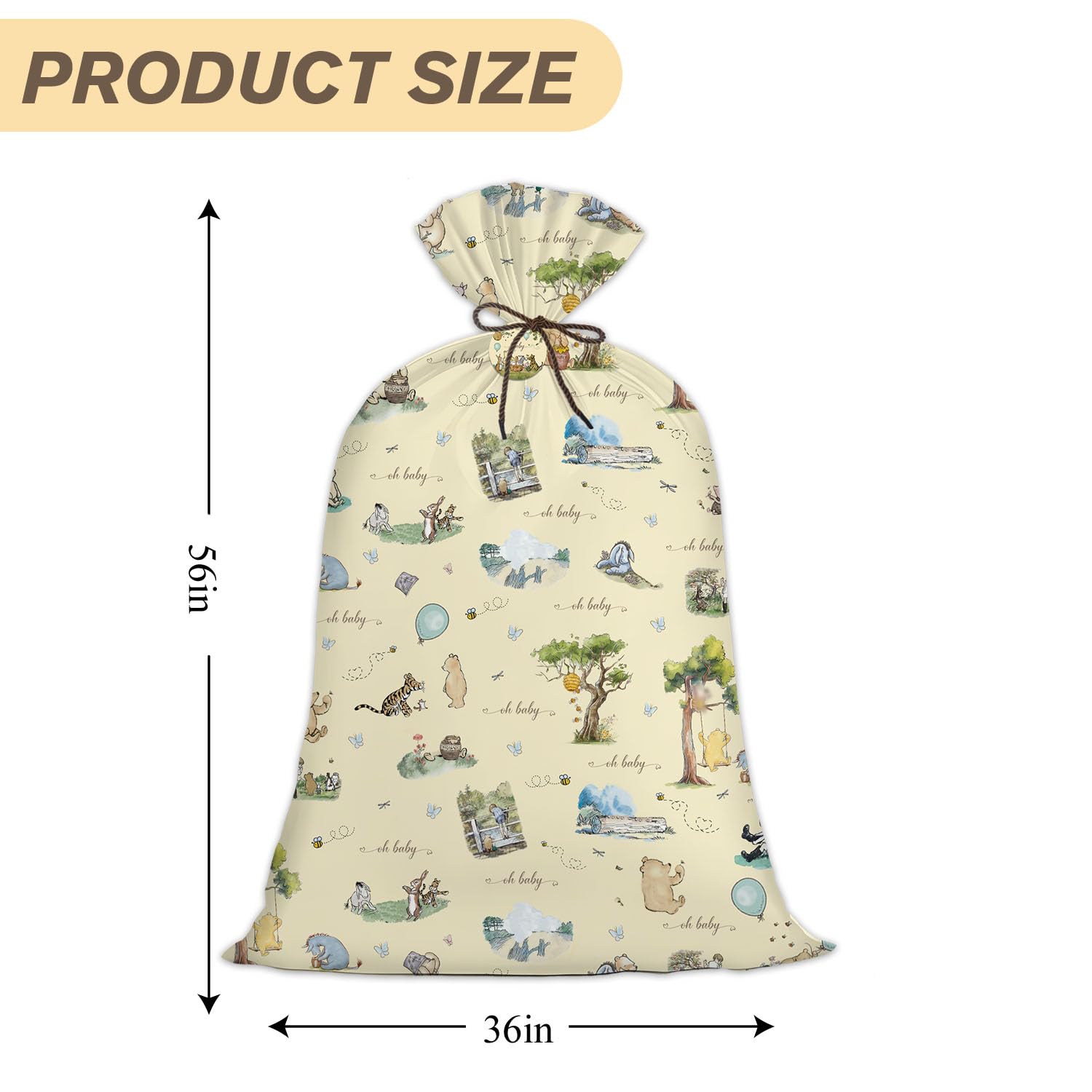 1 Pcs Extra Large Plastic Gift Bag, Bear Oversized Favors Gift Bags, Large Gift Wrapping Bags For Baby Shower Gender Reveal Birthday, Pooh Party Favors Supplies Decoration, 56" X 36"