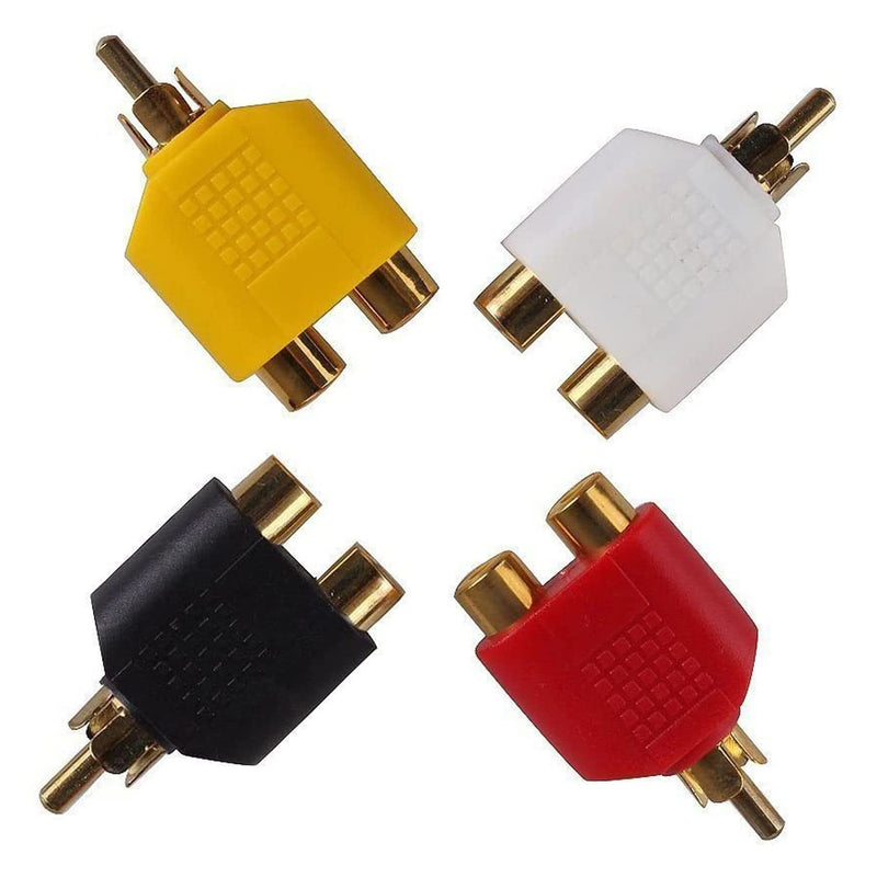 4 Pcs Rca Y Splitter Plug Adapter 2 Female To 1 Male For Audio Video Av Tv Cab