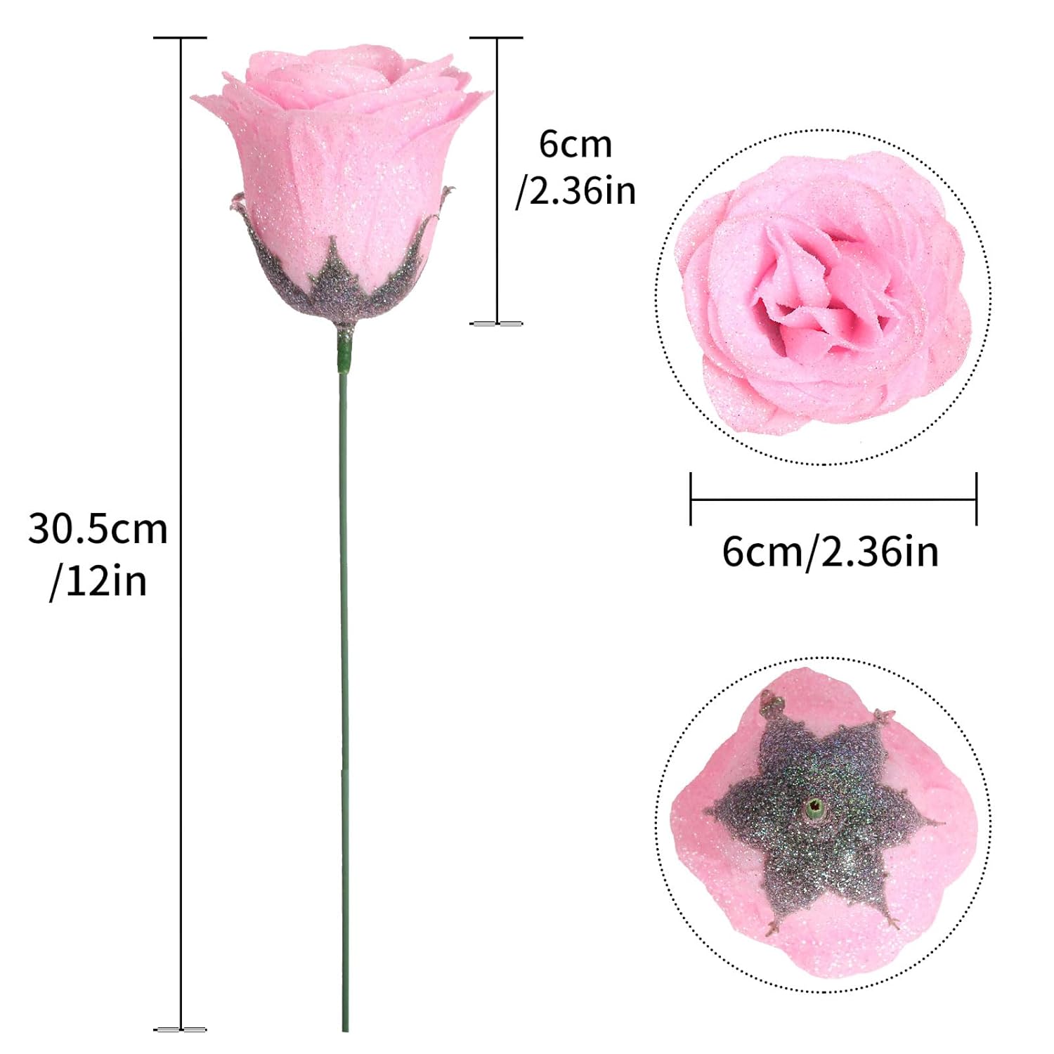 Fake Roses,30Pcs Light Pink Roses Glitter Flowers Artificial Roses With Stems For Crafts Wedding Bouquet Party Home Decor(Light Pink)