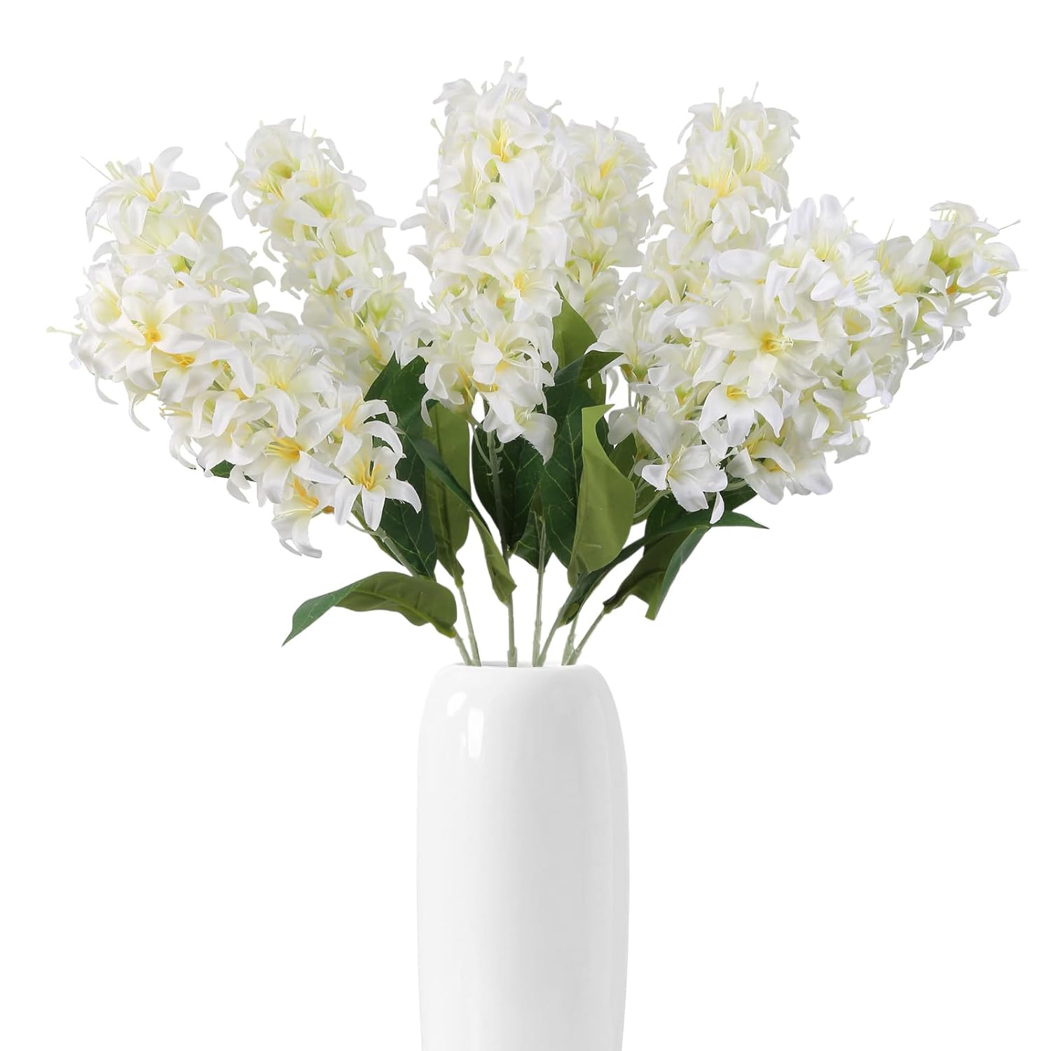 8Pcs White Hyacinth Artificial Flowers 25.5 In Long Stem Delphinium Flowers Silk Snapdragon Fake Flowers For Table Centerpieces Home Wedding Party Decoration (White)