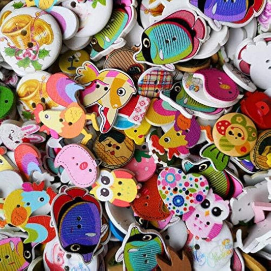 Assorted 100Pcs Mix Sizes Styles Colors Wood Buttons Craft Sewing Butt