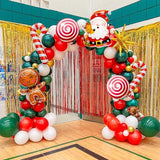 Christmas Balloon Garland Arch Kit, Christmas Balloon Arch with Metallic Green Red White Latex Balloons Snowflake Santa Foil Balloons Candy Cane for Xmas New Year Party Decoration