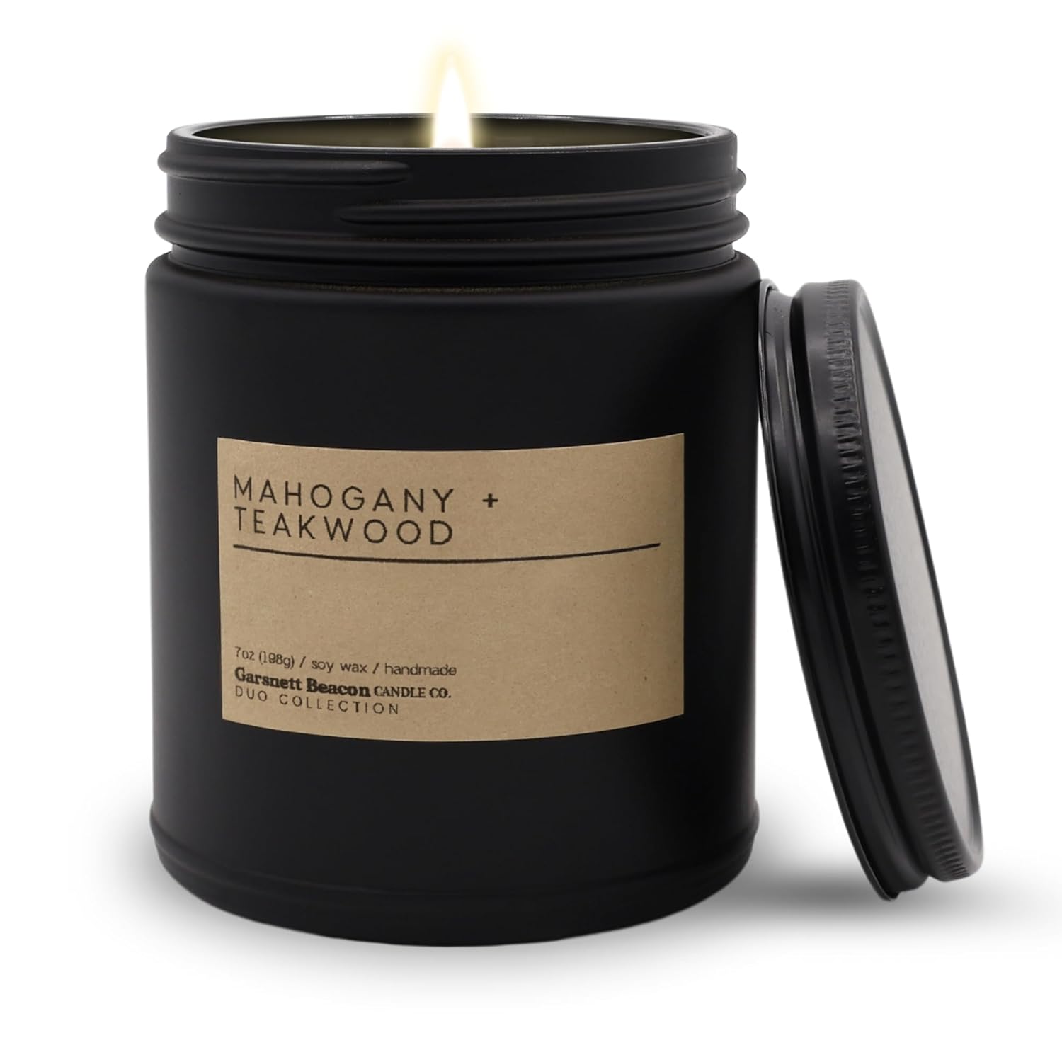 Mahogany & Teakwood Scented Matte Black Jar Luxury Soy Candle With Box | Hand Poured In The Us