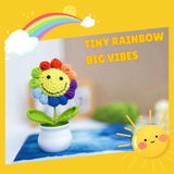 Crochet Sunflower Crochet Flower For Thank You Gifts-Artificial Rainbow Flowers Office Desk Decor For Women Or Teachers -Knitted Sunflowers Gift For Birthday Christmas Party Car Dashboard Decoration