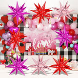 72 Pcs Pink Red Rose Gold Star Balloons, Big 26 Inch Explosion Starbur