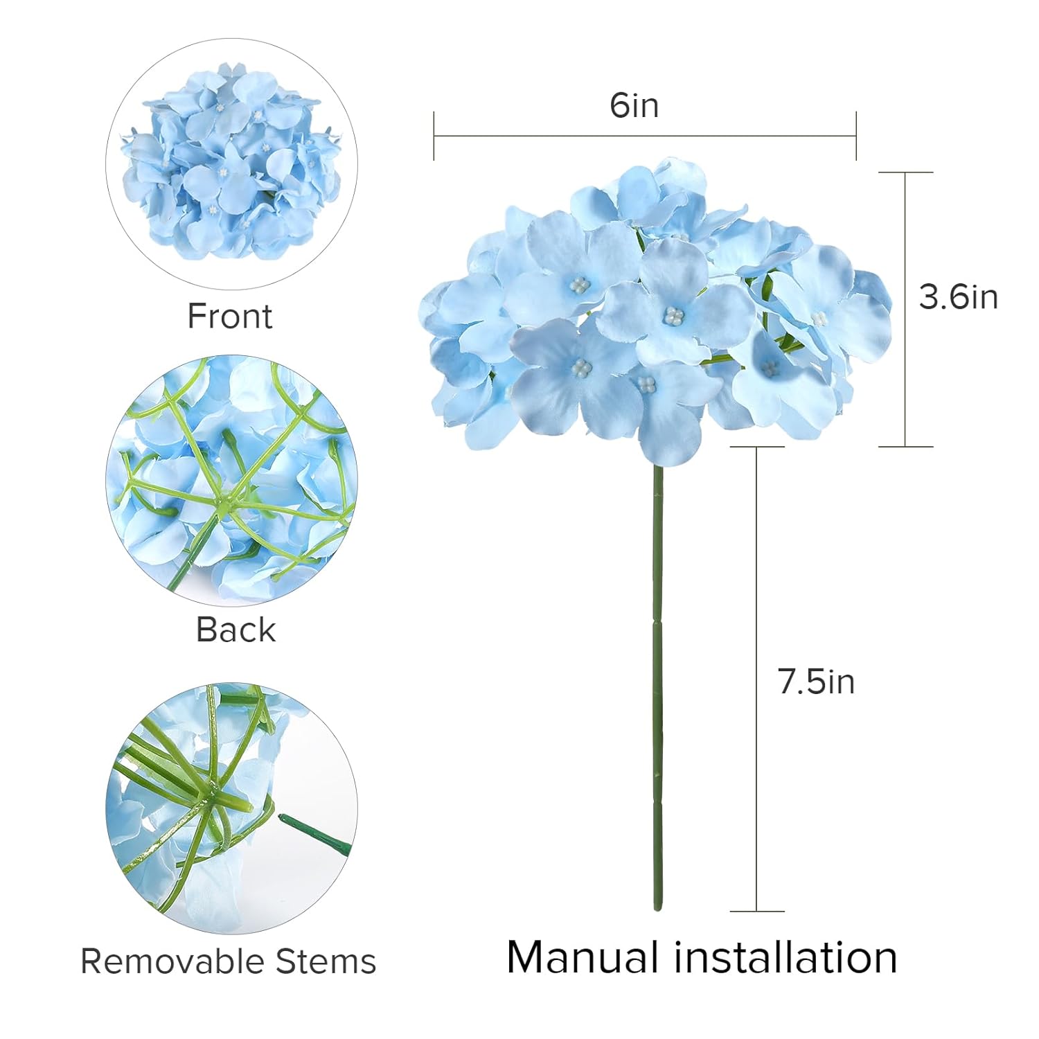 26 Pieces Hydrangea Artificial Flowers Silk Hydrangea Flowers Artificial Flowers Heads With Stems For Home Wedding Party Decorations (Blue)
