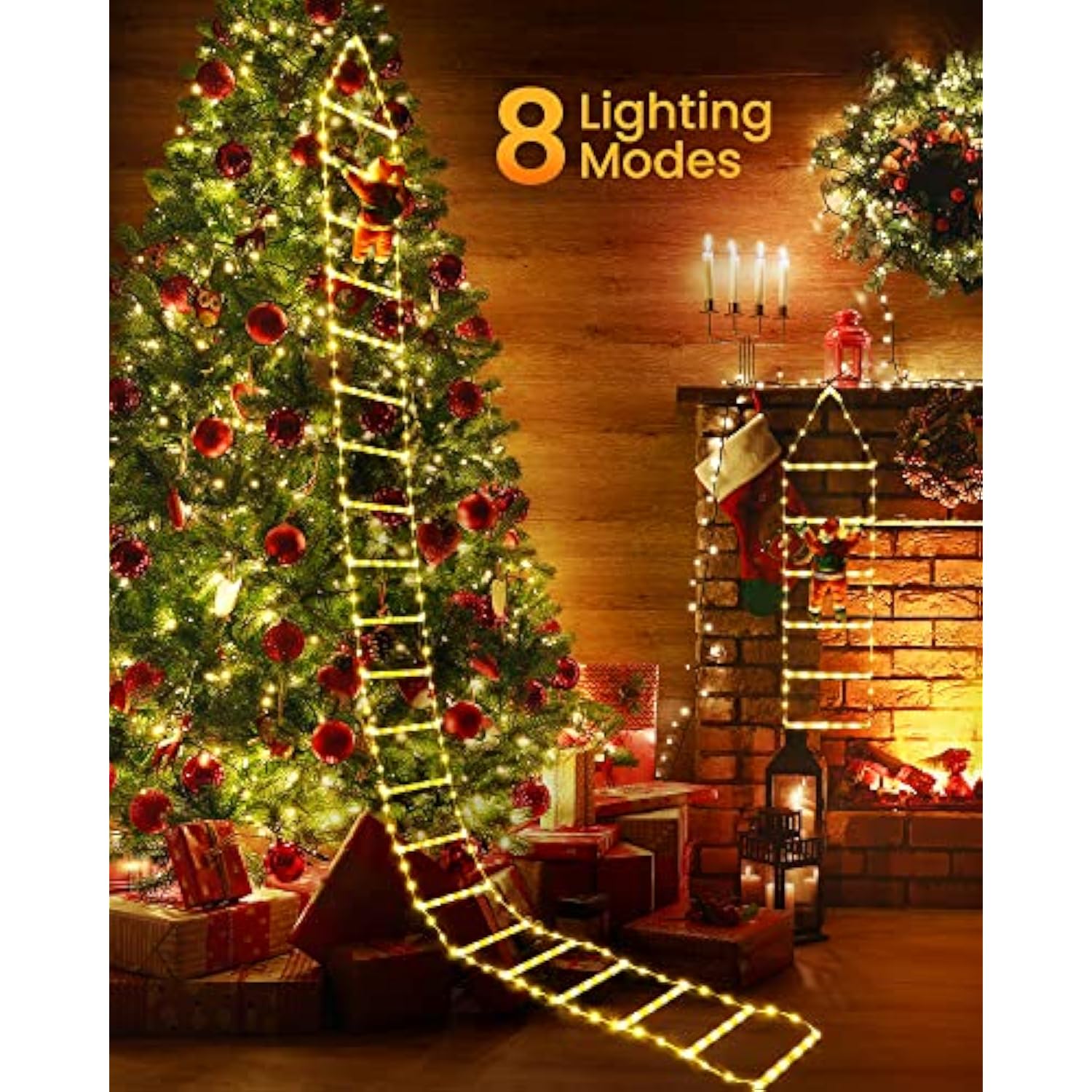 Christmas Decorations Led Ladder Lights With Climbing Santa Claus, 10Ft Outdoor Christmas Decorative Lights - 8 Modes Xm