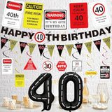 40Th Birthday Party Decorations Men Women, Caution Logos Happy 40Th Birthday Banner Balloons Hanging Swirls Kit, Funny 40 Years Old Wall Signs For Adults, Black Red 40 Zone Backdrop Decor