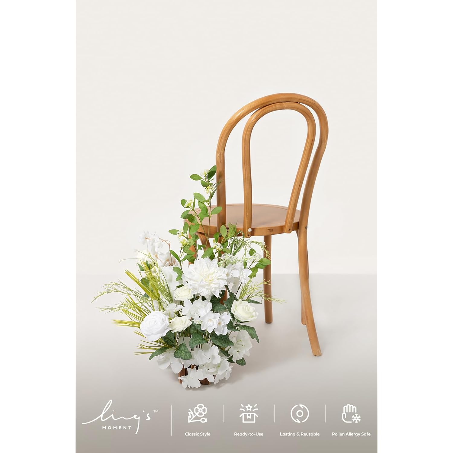 17.5" Tall Free Standing Artificial Flowers Arrangements 2 Pcs Wedding Aisle Runner Chair Decorations Lily White Green Centerpieces For Ceremony Reception Rose Floral Floor Party Outdoor