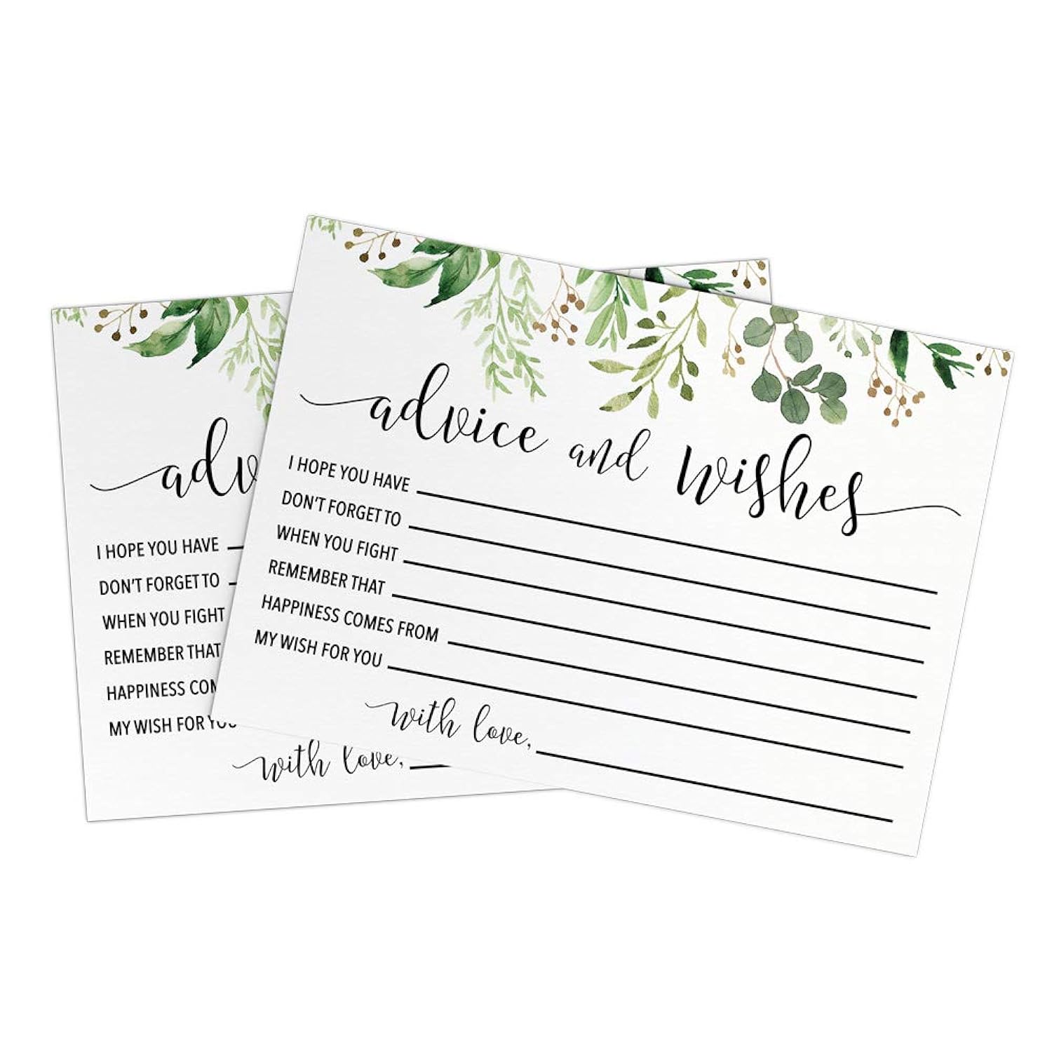 Advice And Wishes For The Mr And Mrs – Wedding Advice Cards For Bridal Shower, Games And Favors For Guests, Eucalyptus Greenery Decor, 50 Cards