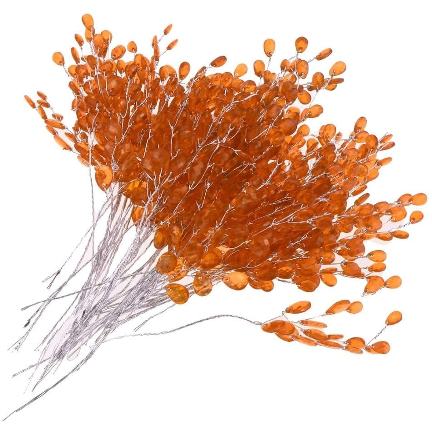 50Pcs Acrylic Bridal Bouquet Artificial Flower Stem Crystal Acrylic Bead Drop Pearl Sticks For Wedding Xmas Party Decoration - Orange