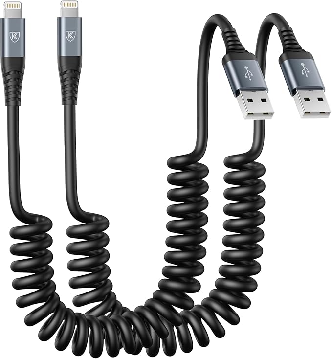 2 Pack 3FT Coiled Lightning Cable MFi Certified Fast Charging Cord for iPhone