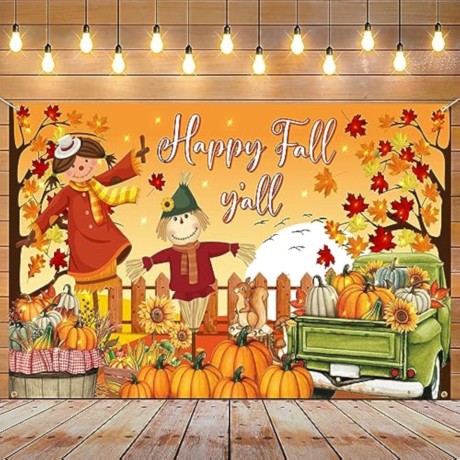 Happy Fall Y'All Backdrop Decorations, Large Polyester Scarecrow Maple Leaves Fall Backdrops Banner For Photography Thanksgiving Party Supplies