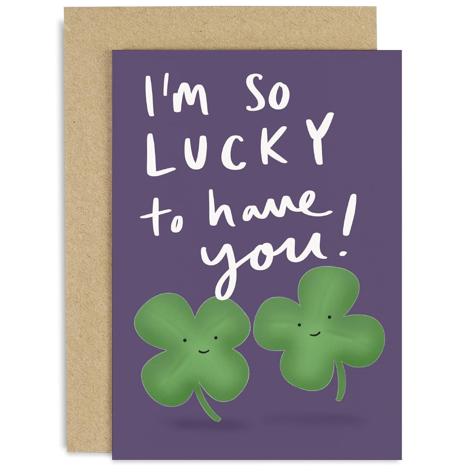Old English Co. So Lucky To Have You Anniversary Card - Cute Friendship Card With Four Leaf Clover Design - Fun Anniversary Card For Husband, Wife, Boyfriend, Girlfriend | Blank Inside With Envelope
